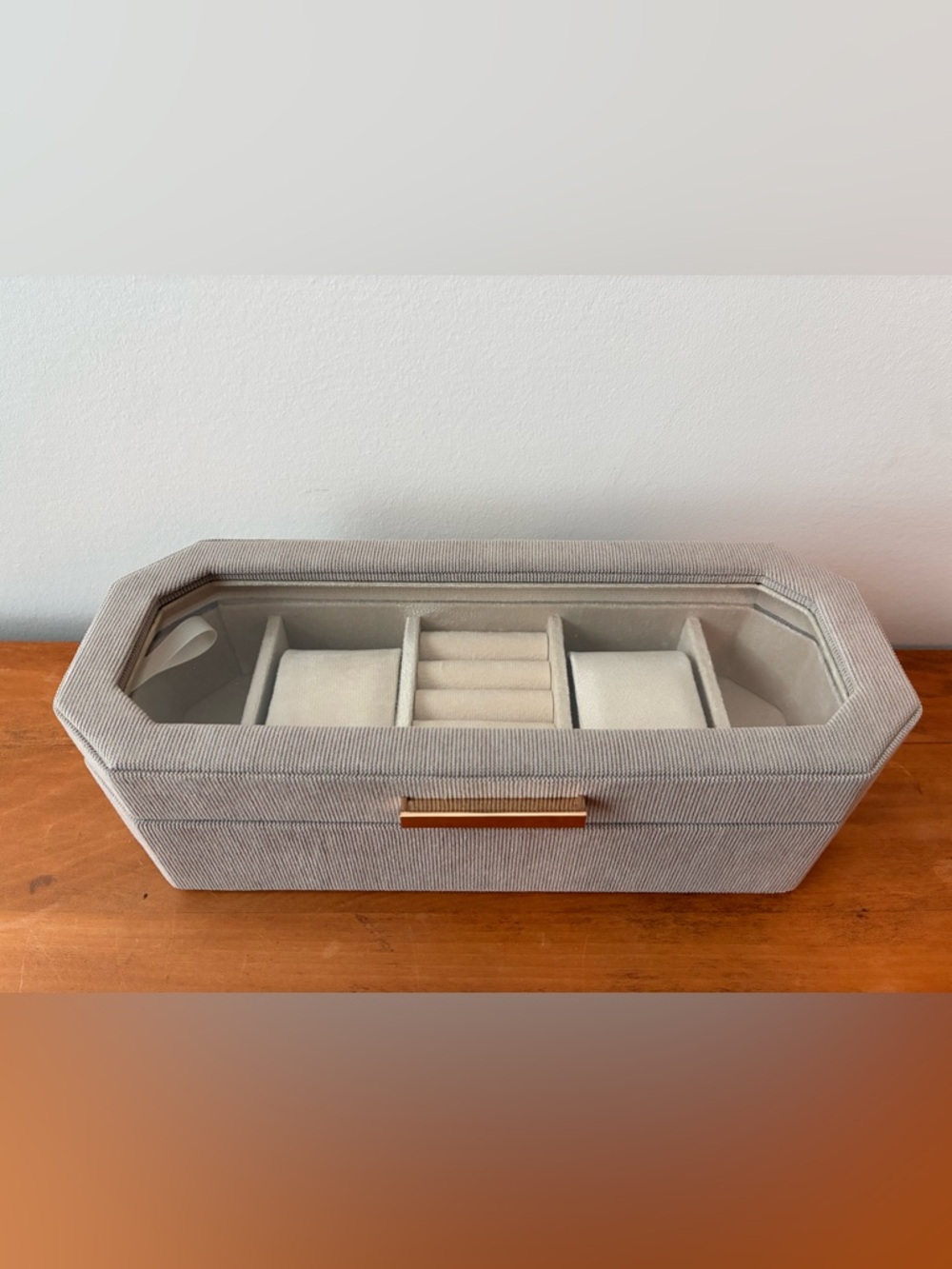 SANZIE 🆕 Velvet Fabric Jewelry Organizer Box with glass top and handle
